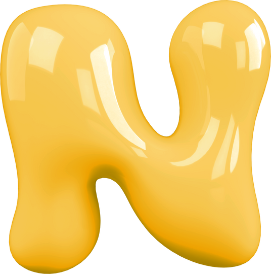 Yellow 3D Bubble Gum Uppercase Letter N