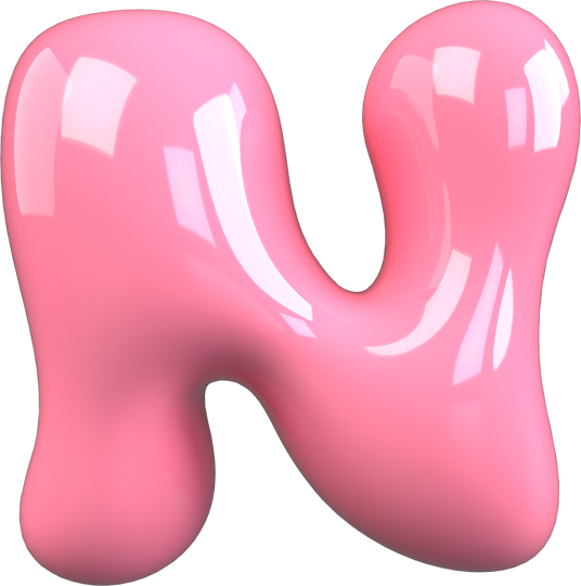 Pink 3D Bubble Gum Uppercase Letter N