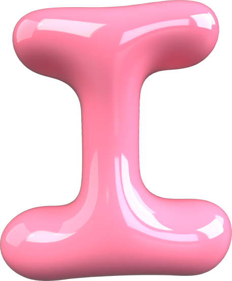 Pink 3D Bubble Gum Uppercase Letter I