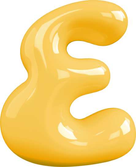 Yellow 3D Bubble Gum Uppercase Letter E