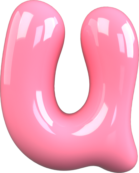 Pink 3D Bubble Gum Uppercase Letter U