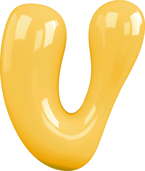 Yellow 3D Bubble Gum Uppercase Letter V